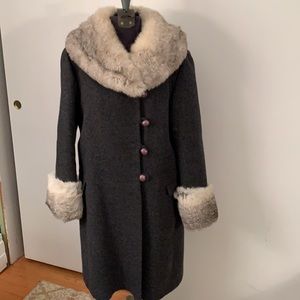 Vintage wool coat with quilted lining and fur (real fur?) trim.
